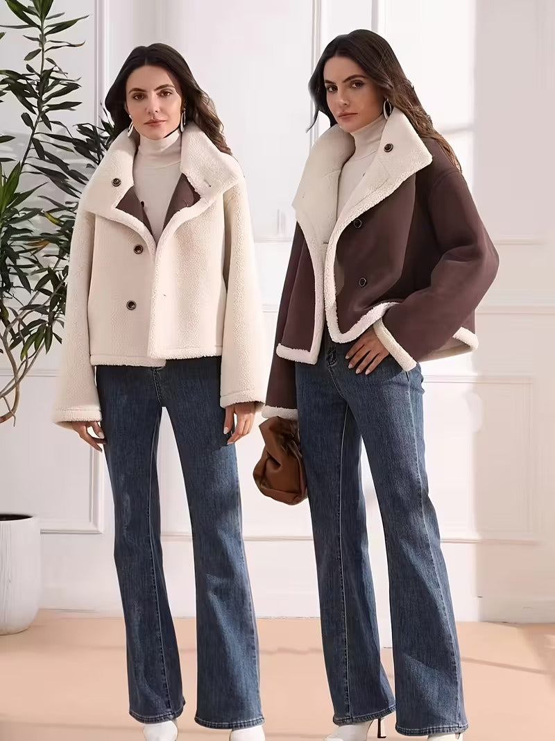 Élégant manteau réversible en fausse fourrure