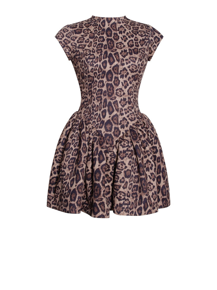 Robe bouffante dos nu à imprimé guépard