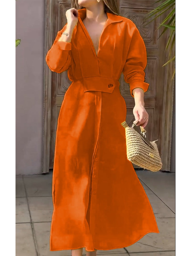 Robe à manches longues en lin et coton pour femme