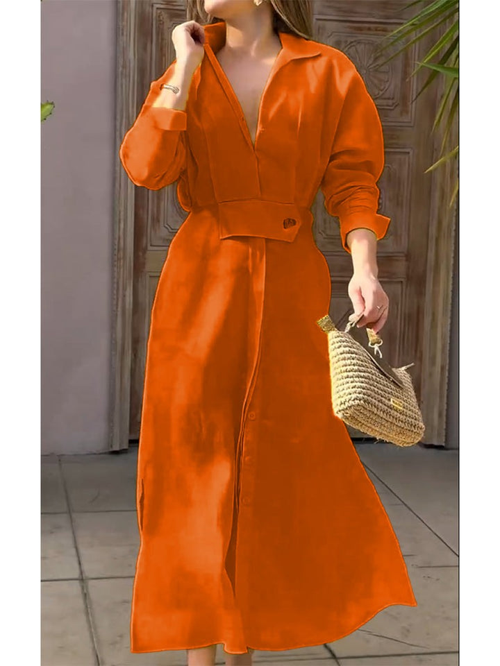 Robe à manches longues en lin et coton pour femme