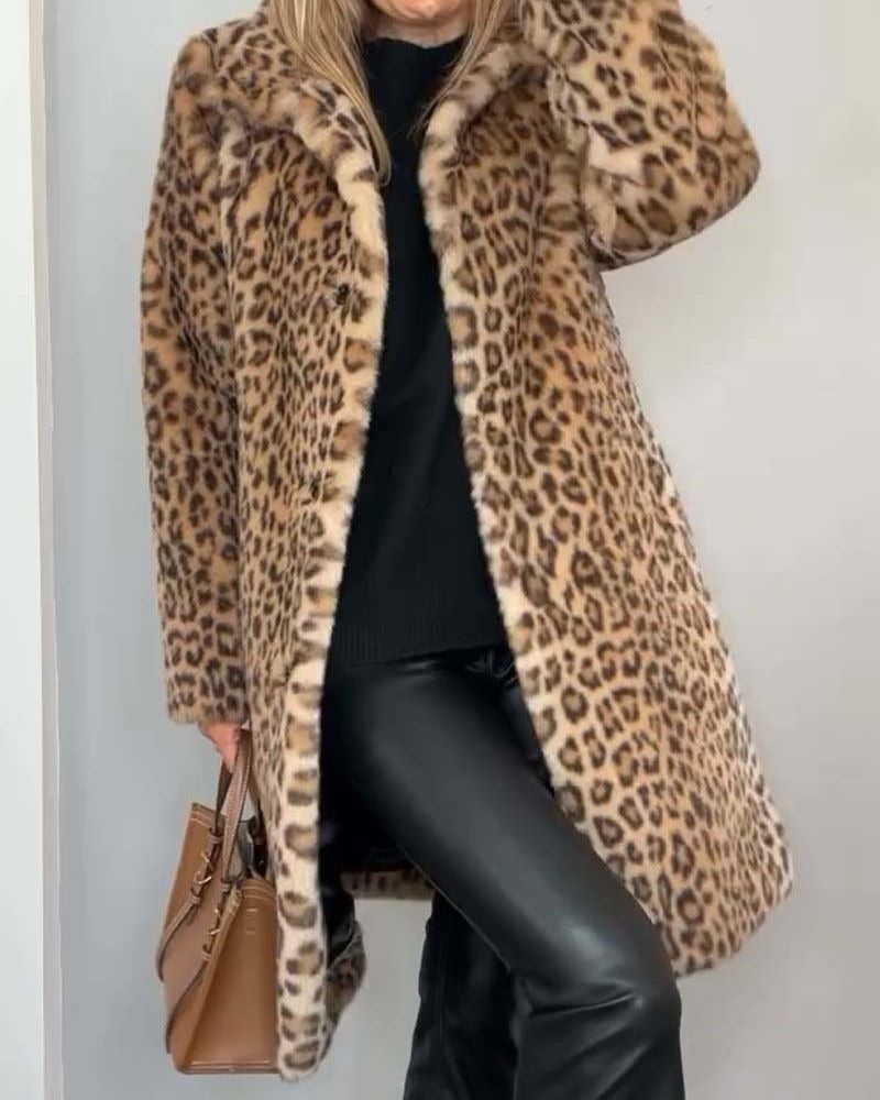 Manteau long en polaire léopard