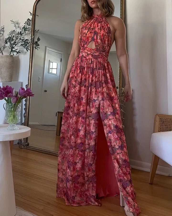 Isa Luna | Robe longue dos nu à imprimé floral