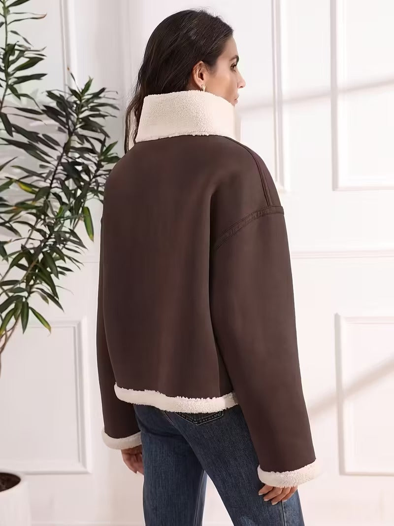 Élégant manteau réversible en fausse fourrure