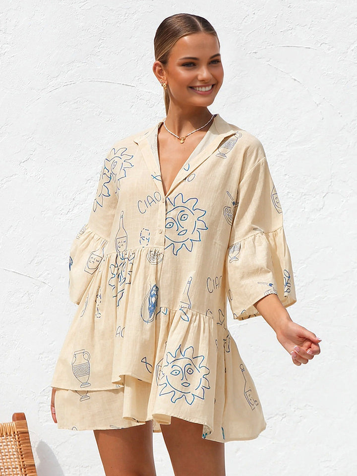 Robe courte oversize avec imprimé soleil