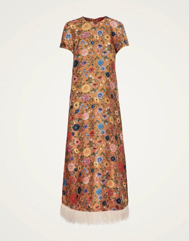 Robe à imprimé floral et plumes