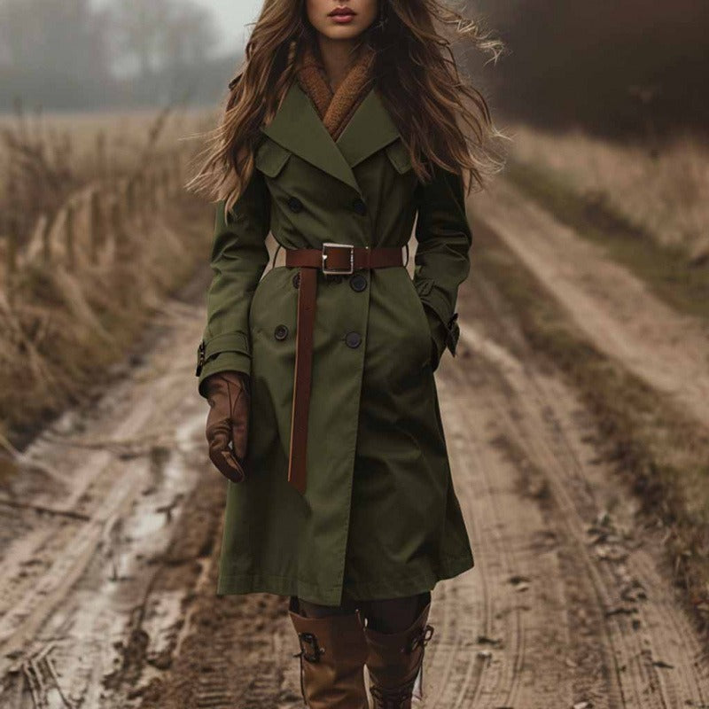 Long trench coat pour femme avec ceinture