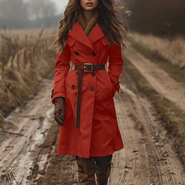 Long trench coat pour femme avec ceinture
