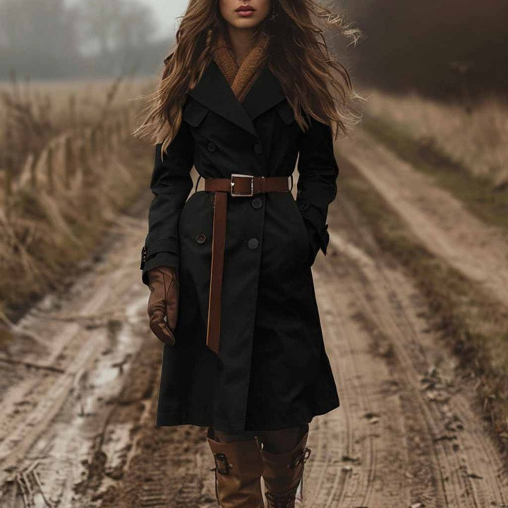 Long trench coat pour femme avec ceinture