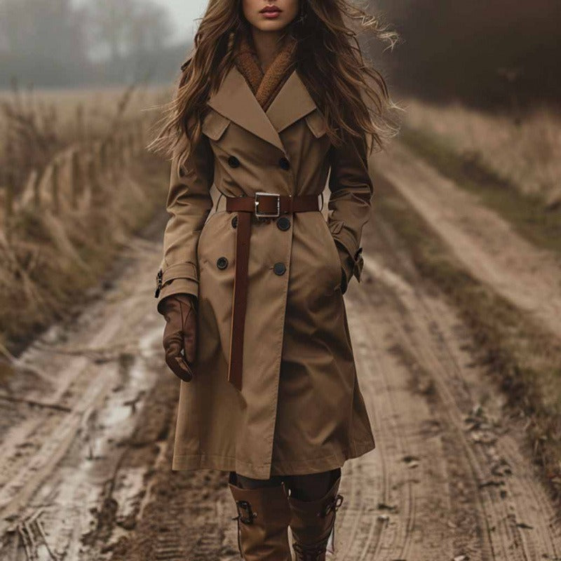 Long trench coat pour femme avec ceinture