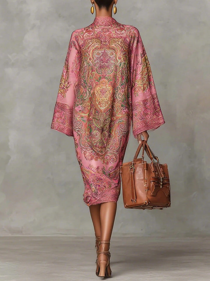Robe ample à manches évasées et imprimé rose