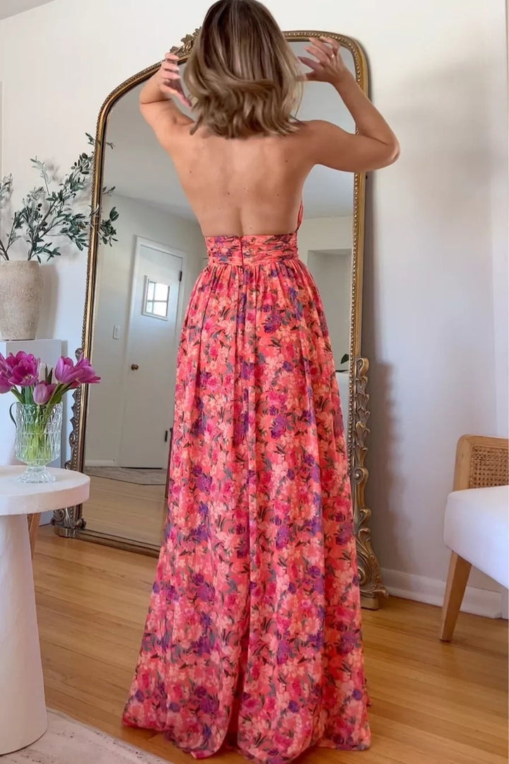 Isa Luna | Robe longue dos nu à imprimé floral