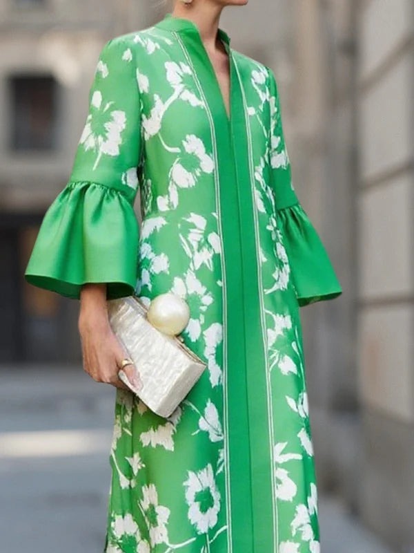 Robe ample à manches cloche et imprimé floral avec fente latérale