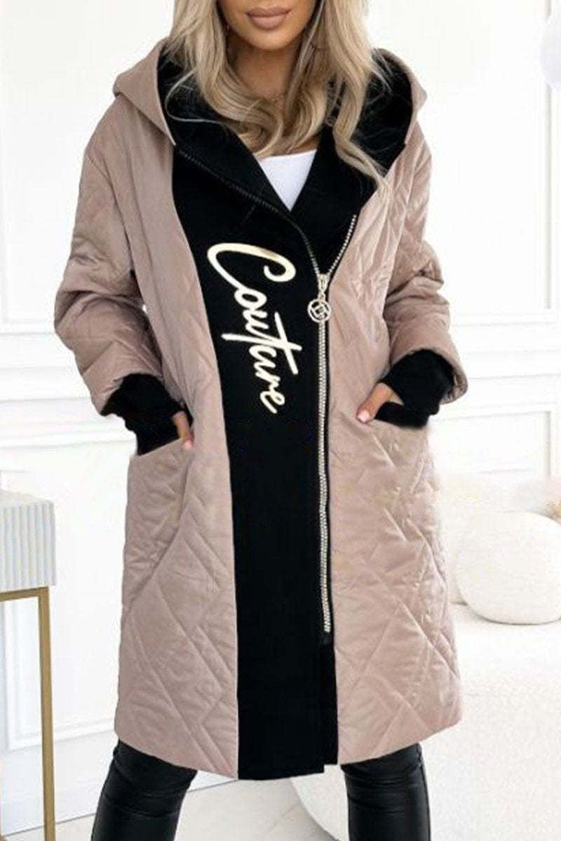 Manteau long élégant à capuche avec imprimé