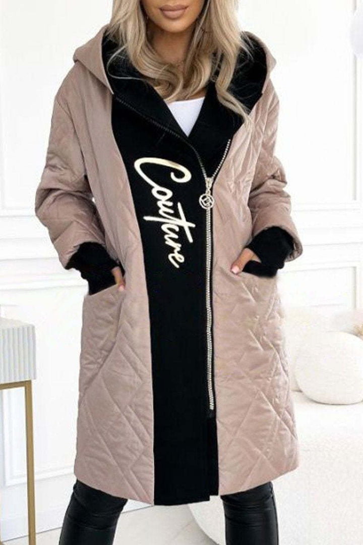 Manteau long élégant à capuche avec imprimé