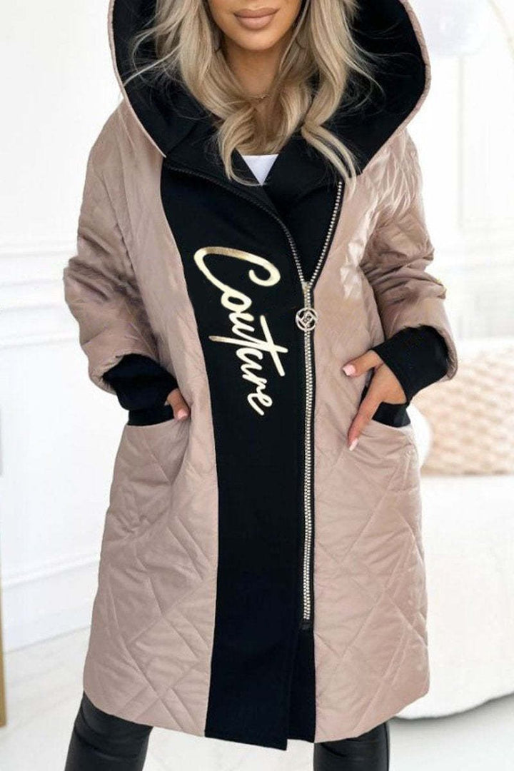 Manteau long élégant à capuche avec imprimé