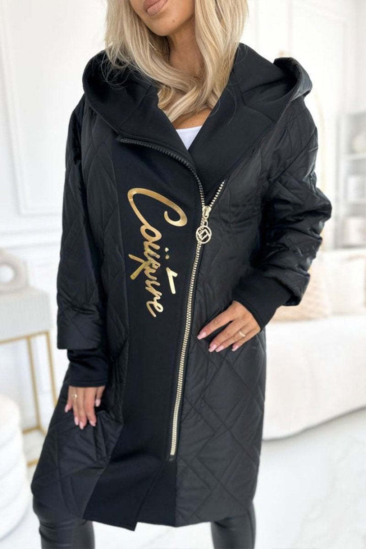 Manteau long élégant à capuche avec imprimé