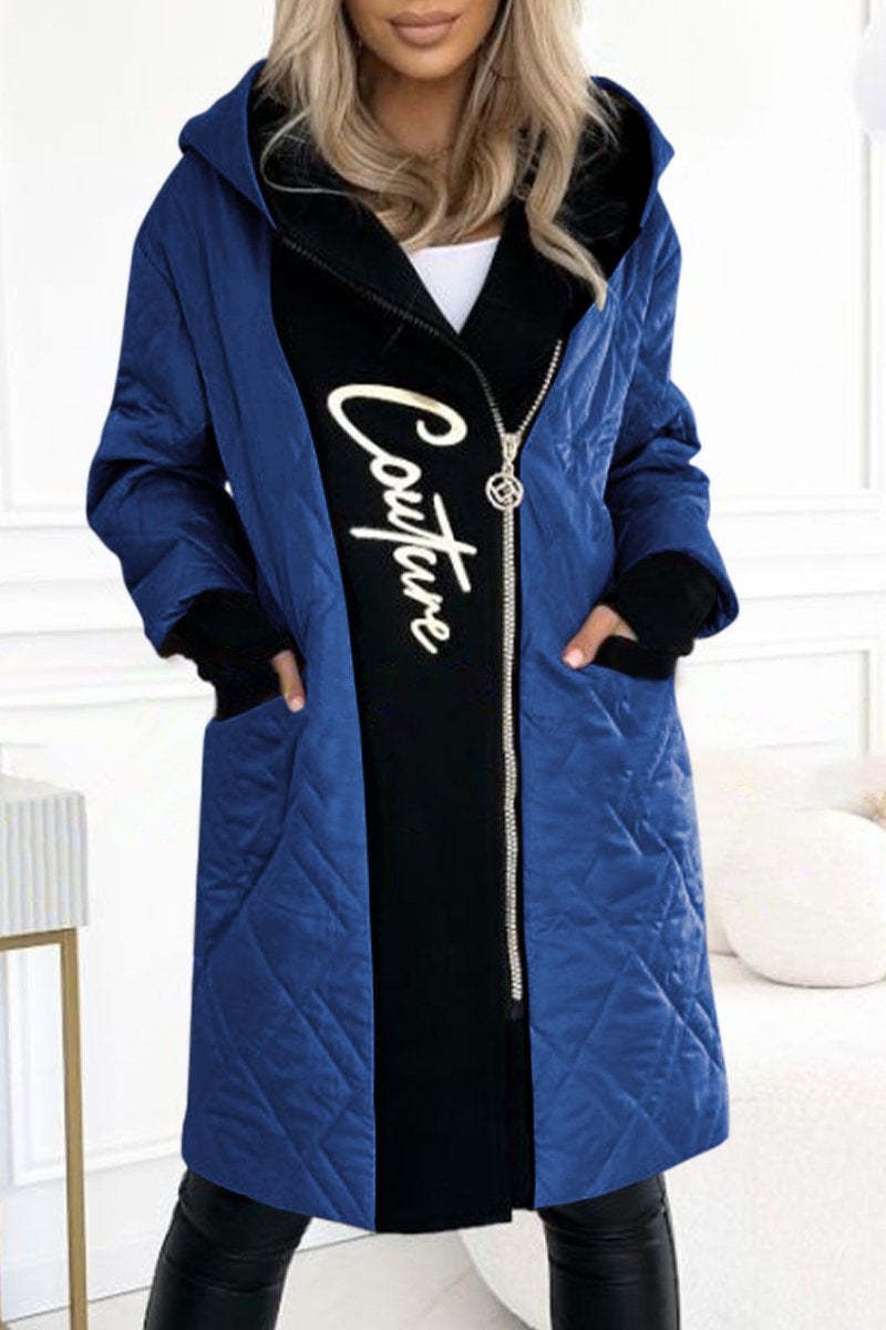 Manteau long élégant à capuche avec imprimé