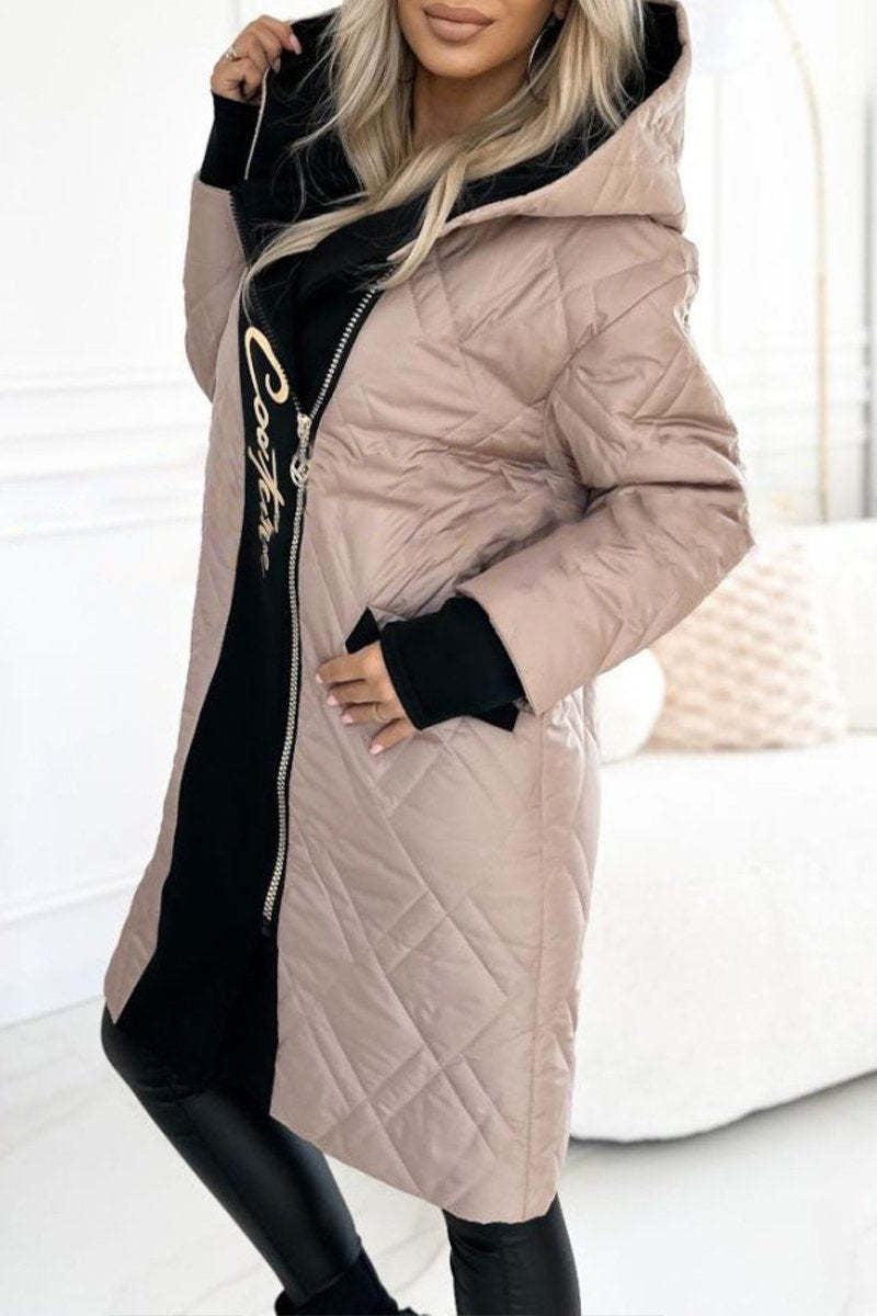 Manteau long élégant à capuche avec imprimé