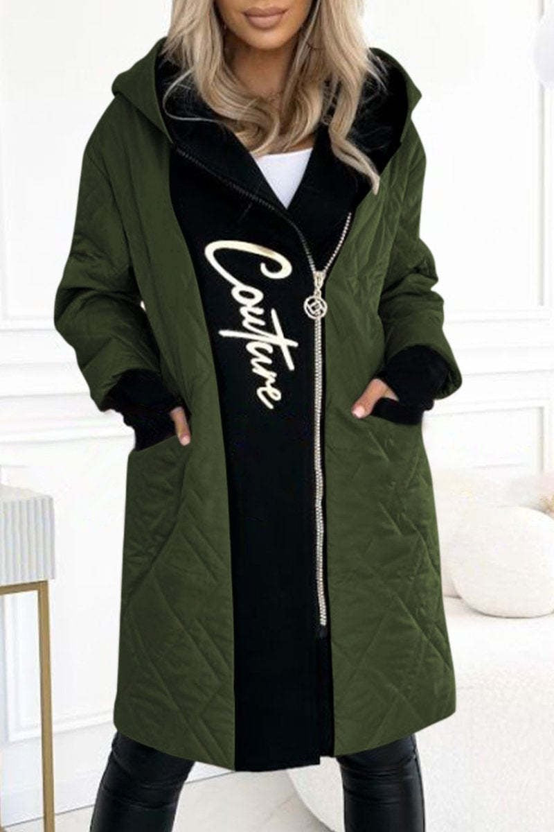 Manteau long élégant à capuche avec imprimé