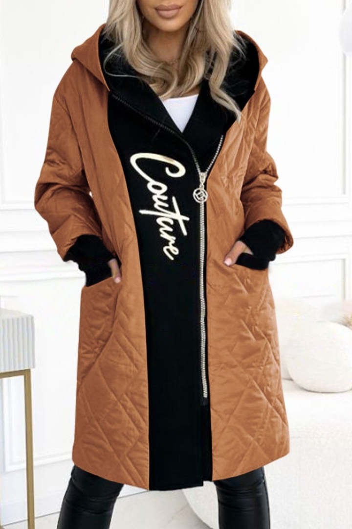 Manteau long élégant à capuche avec imprimé