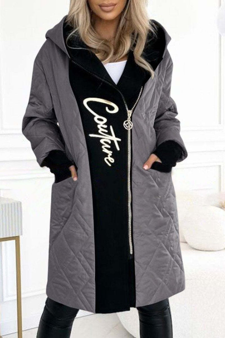 Manteau long élégant à capuche avec imprimé