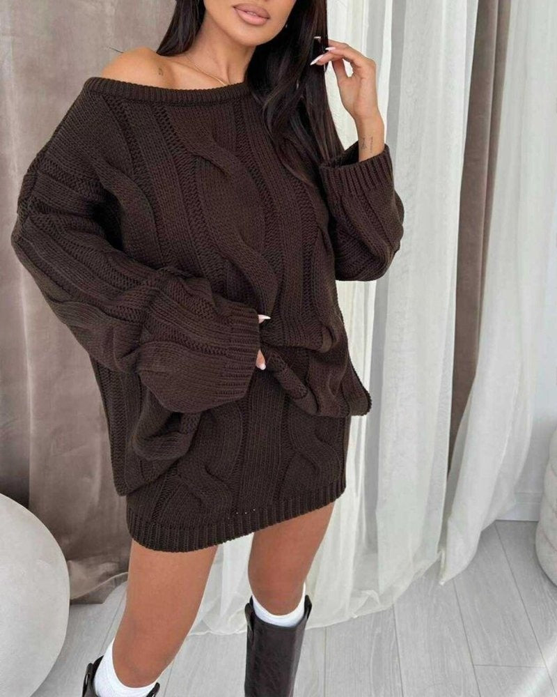 Ensemble deux pièces pull et jupe en tricot tendance