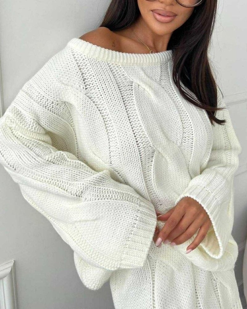 Ensemble deux pièces pull et jupe en tricot tendance