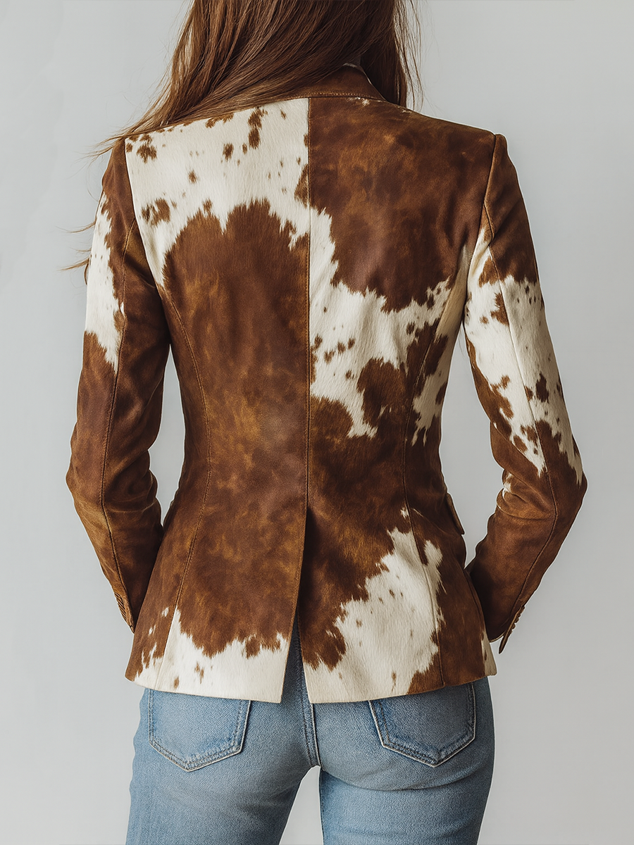 Blazer Ecológico Vintage de Print de Vaca para Mujeres