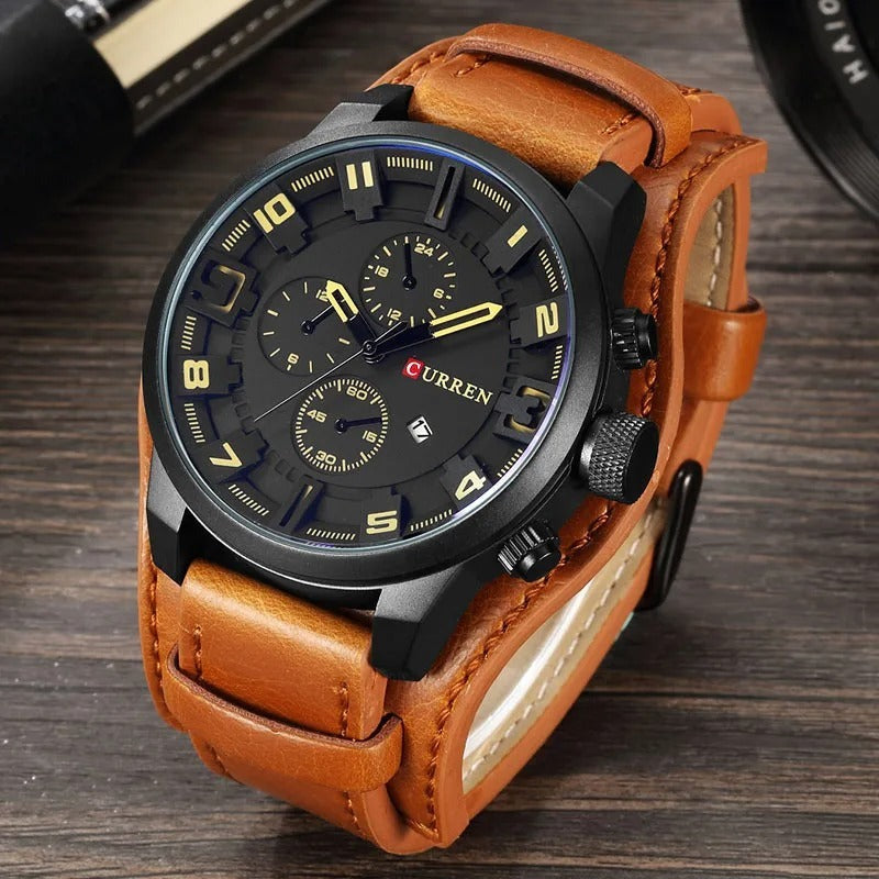 Montre chrono en cuir de vachette