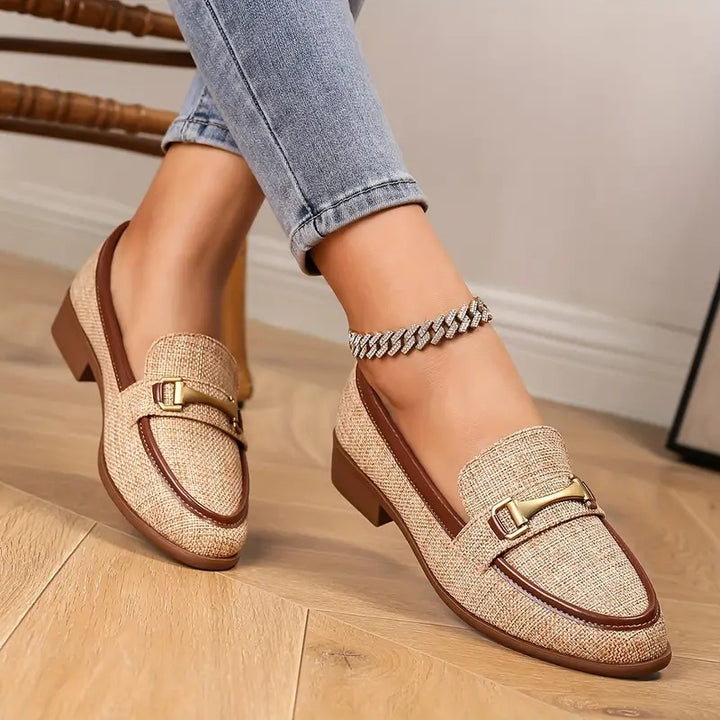 Mocassins tressés rétro à boucle métallique