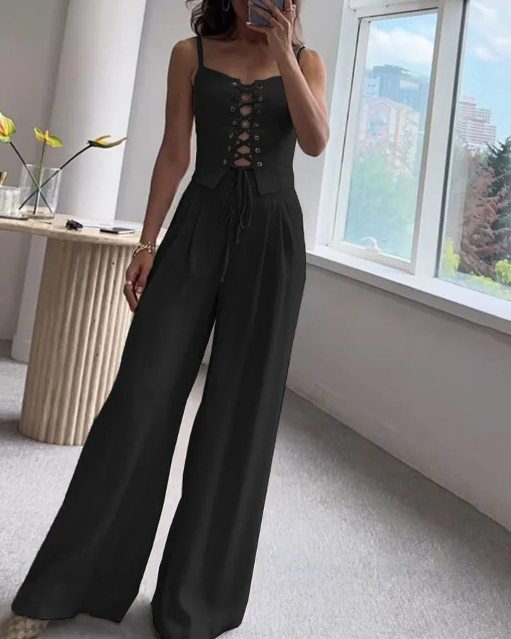 Ensemble deux pièces haut et pantalon à cordons