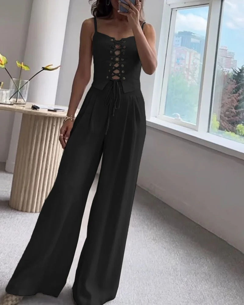 Ensemble deux pièces haut et pantalon à cordons