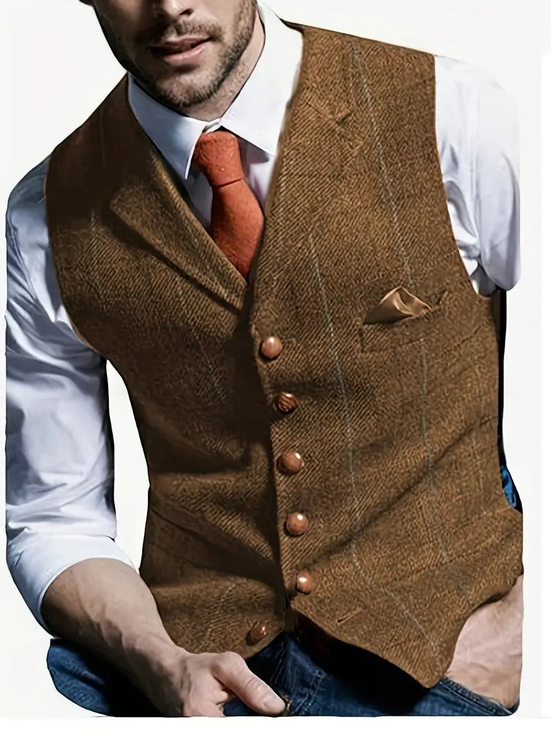 Gilet en tweed de laine douce à carreaux