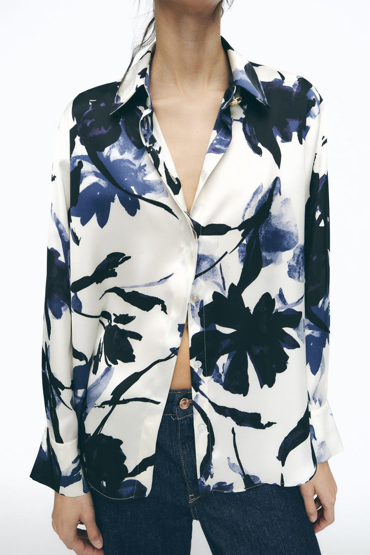 Chemise fluide en satin imprimé