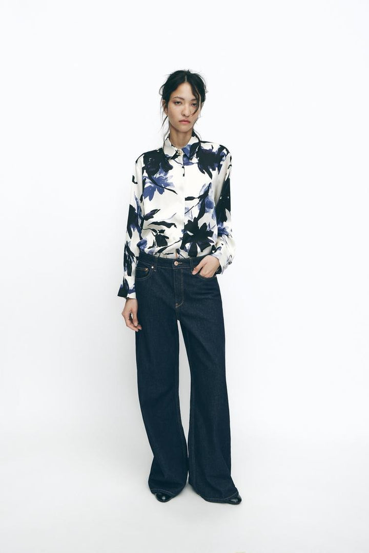 Chemise fluide en satin imprimé