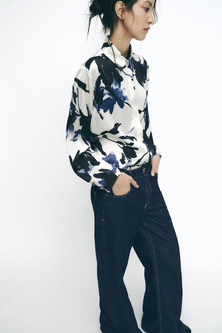 Chemise fluide en satin imprimé