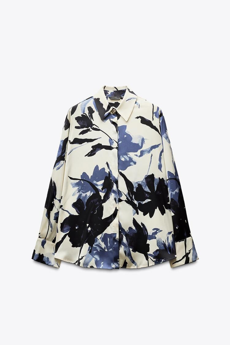 Chemise fluide en satin imprimé