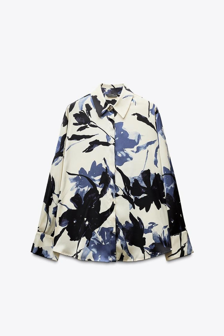 Chemise fluide en satin imprimé