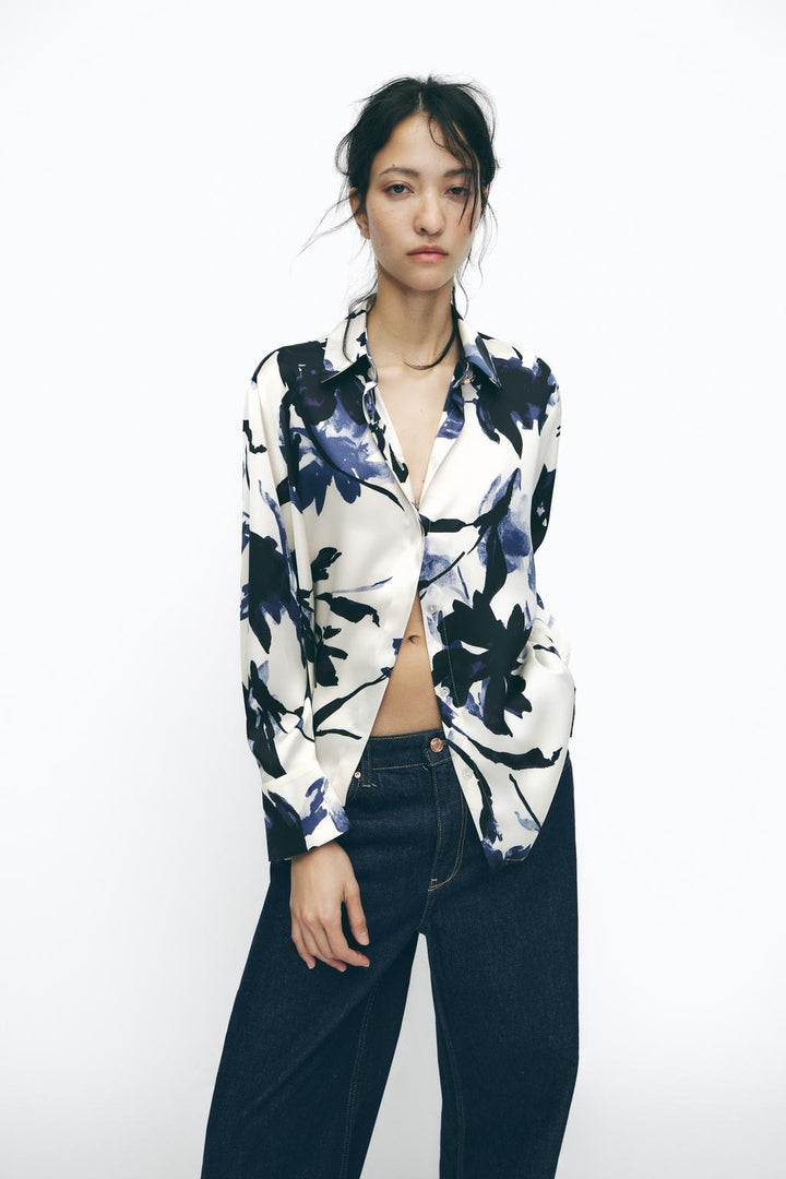 Chemise fluide en satin imprimé