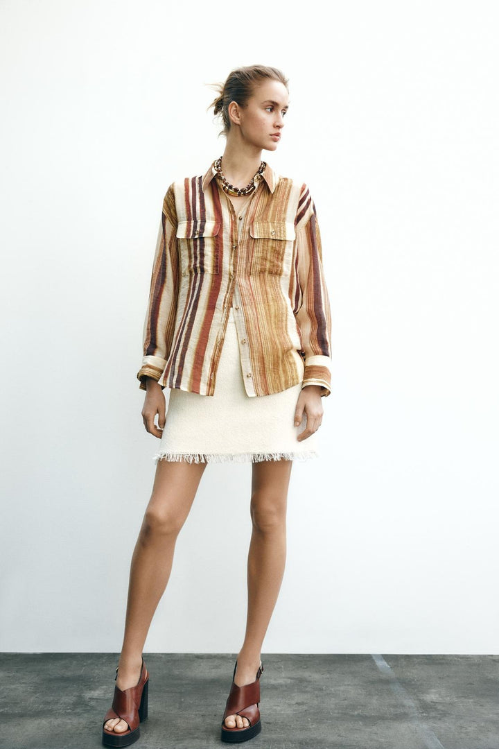 Chemise Rayée Oversize à Poches