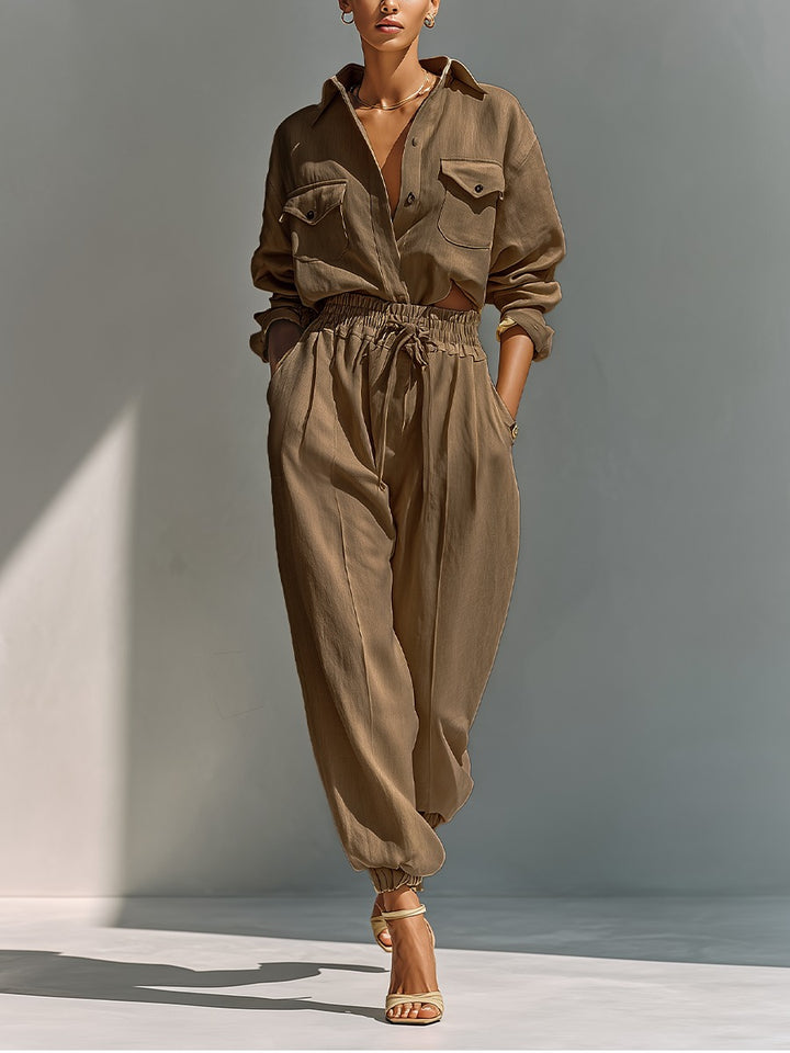 Ensemble en mélange coton et lin camel
