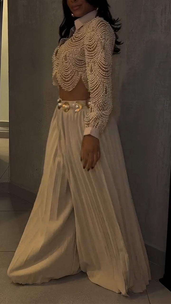 Ensemble haut à revers et pantalon plissé