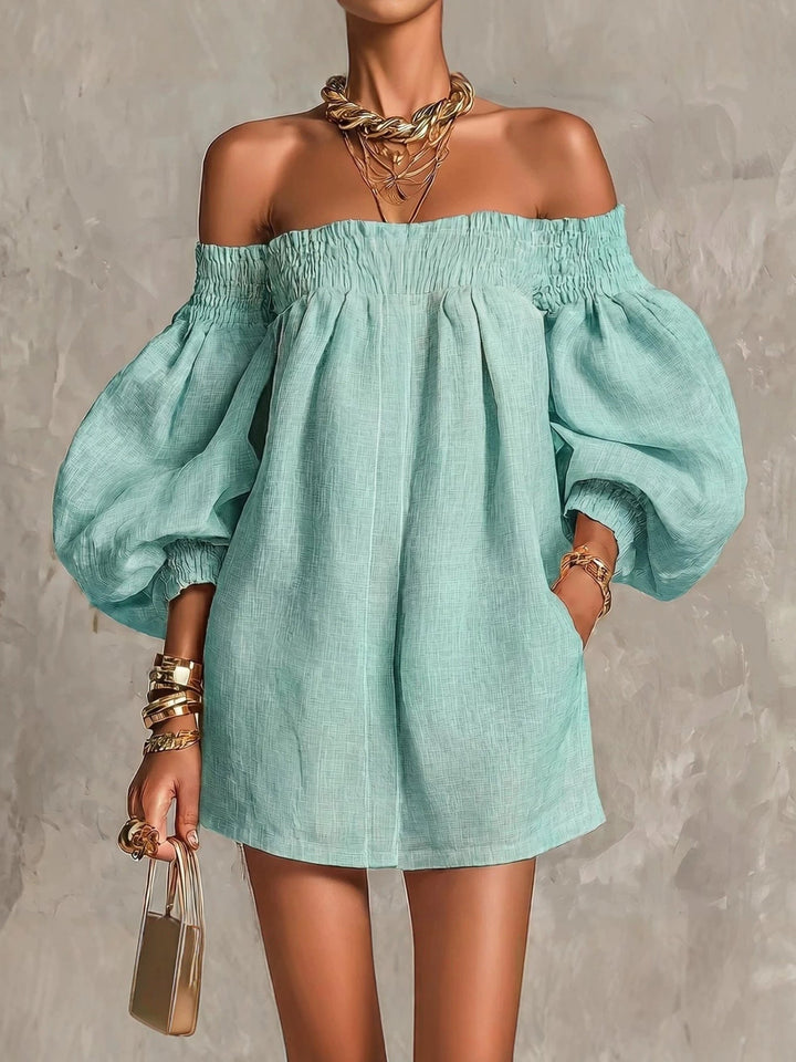 Cosima | Vestido A-Line con Mangas de Linterna y Hombros Descubiertos