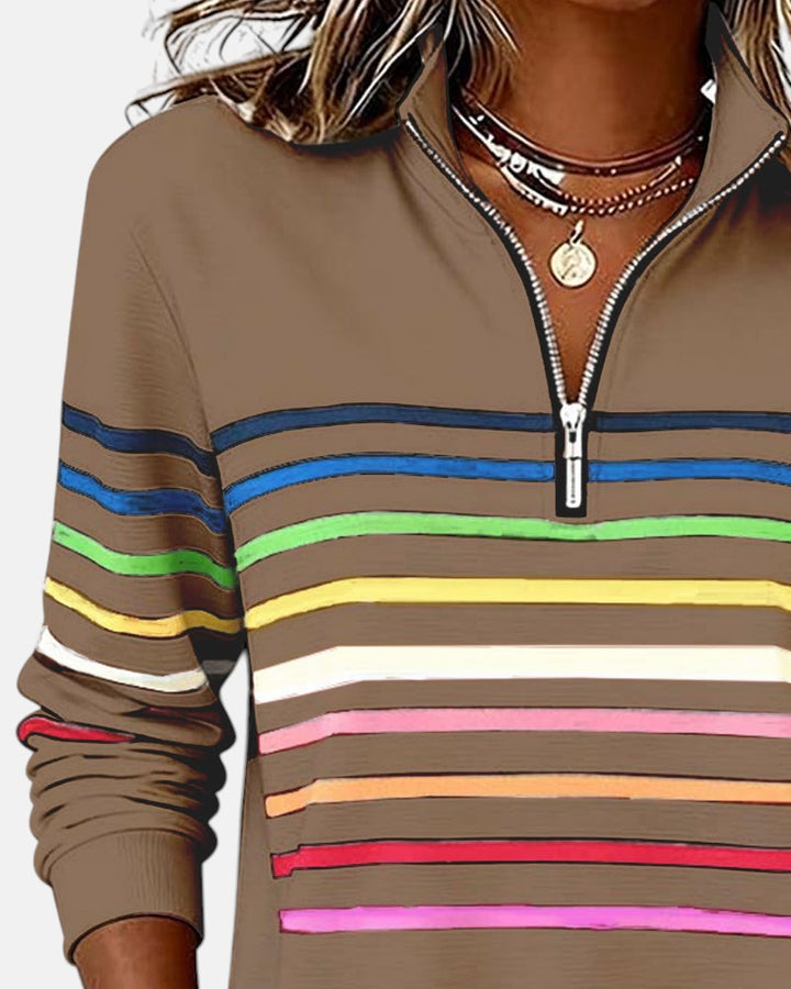 STRIPED ZIP-UP SWEATER FOR WOMEN