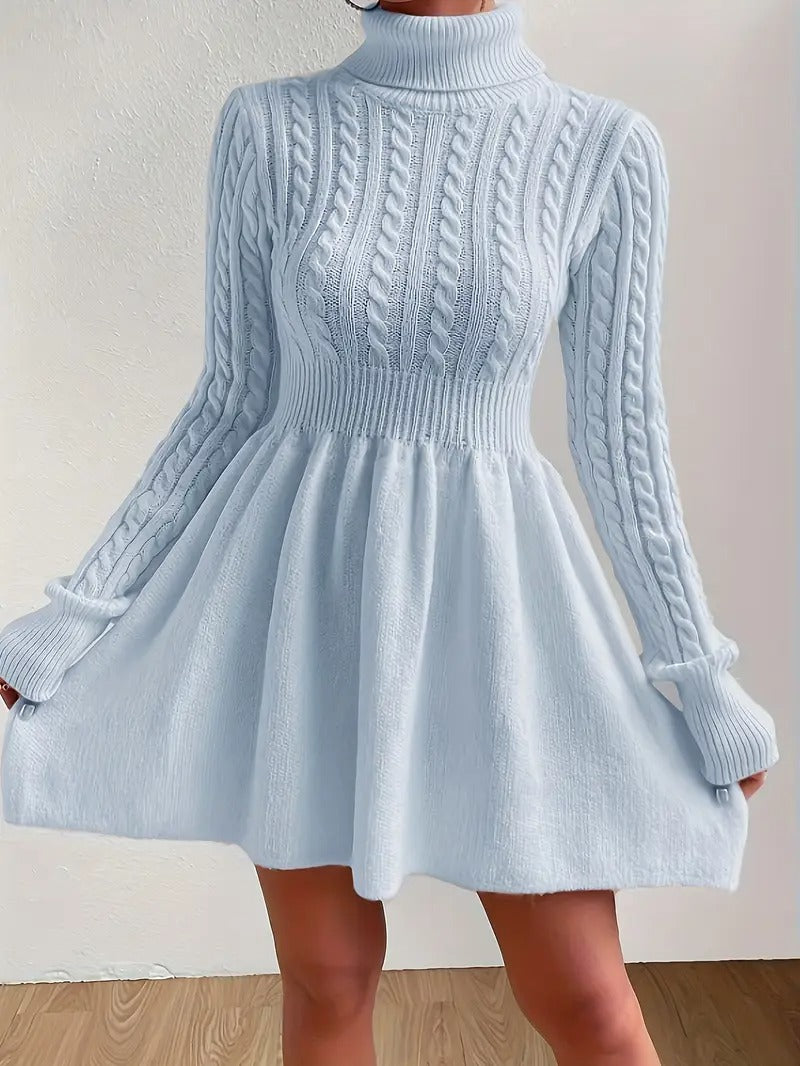 Robe pull col roulé en tricot torsadé