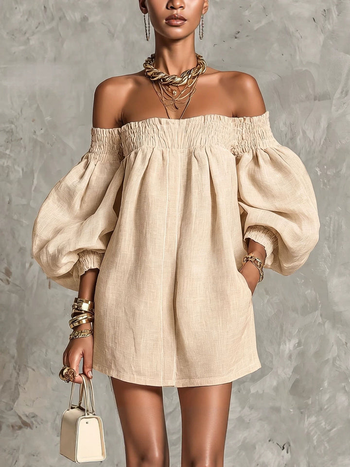 Cosima | Vestido A-Line con Mangas de Linterna y Hombros Descubiertos
