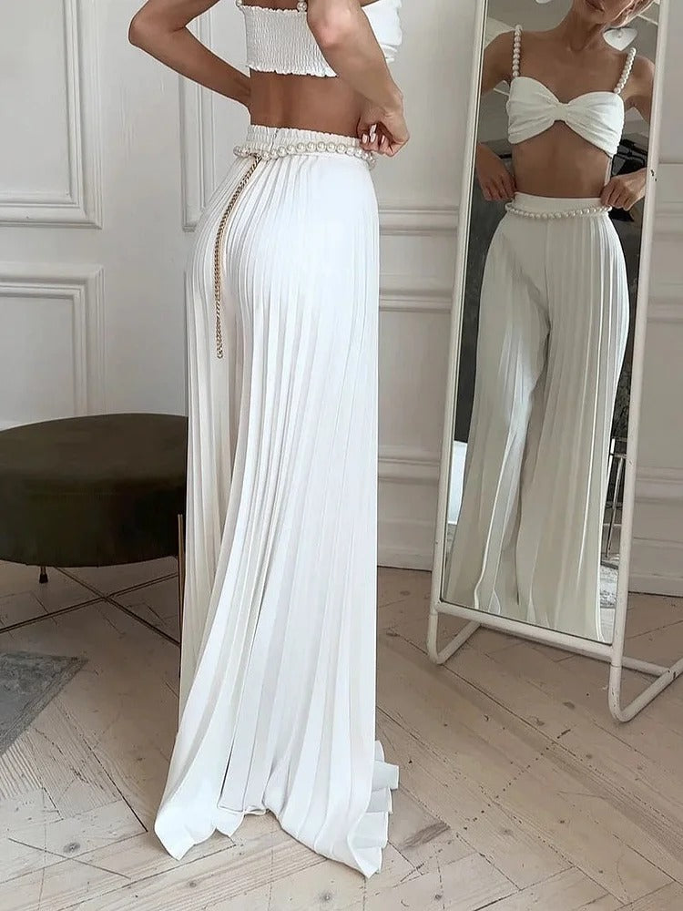 Ensemble trois pièces blanc plissé