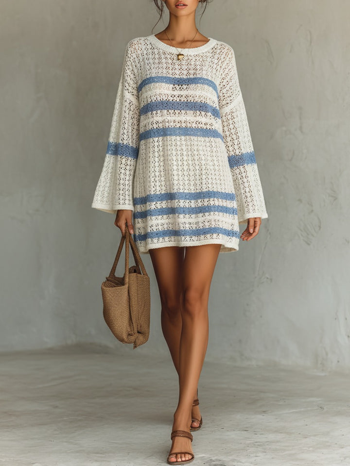 Robe mini rayée en maille ajourée