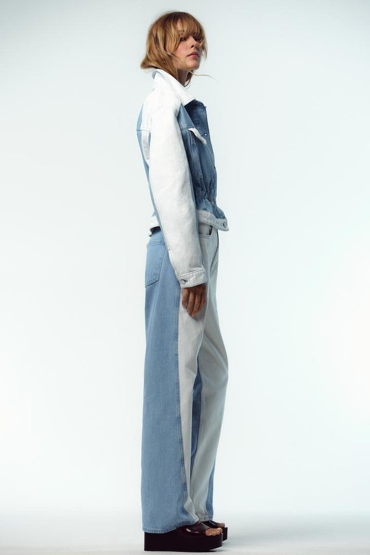 Ensemble en jean coupe droite à taille mi-haute