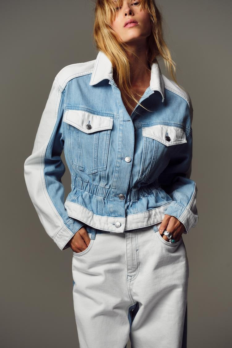 Ensemble en jean coupe droite à taille mi-haute